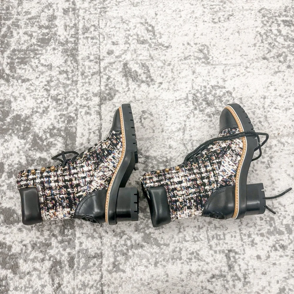 NWB Tory Burch Miller Tweed Lace Up Boot - Picture 11 of 16